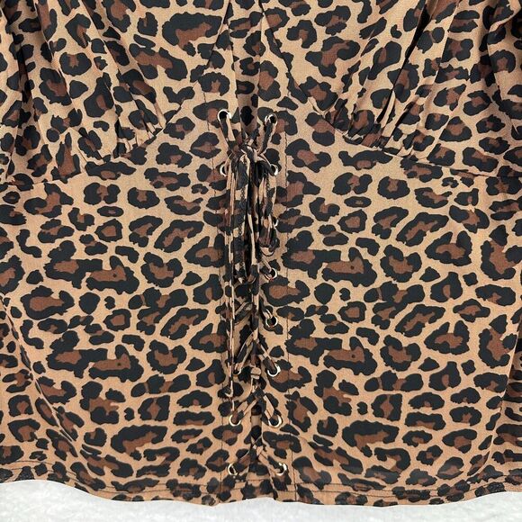 2/$30 Ember Leopard Mesh Corset Style Top L V-Neck Lace-Up Milkmaid Boho Mobwife - Picture 8 of 13